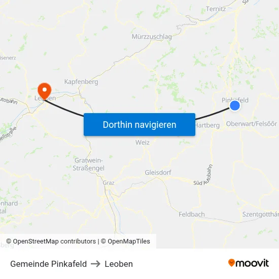 Gemeinde Pinkafeld to Leoben map