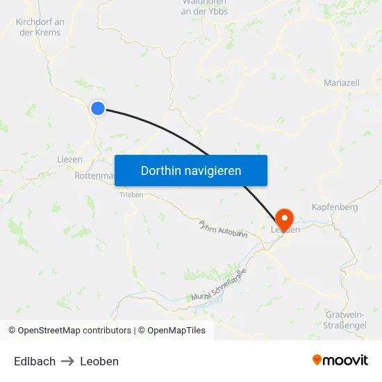 Edlbach to Leoben map
