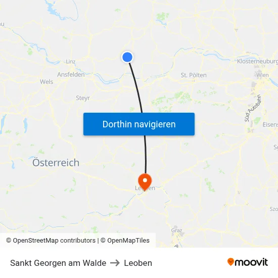 Sankt Georgen am Walde to Leoben map