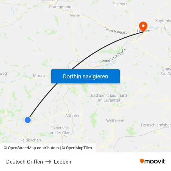Deutsch-Griffen to Leoben map