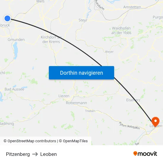 Pitzenberg to Leoben map