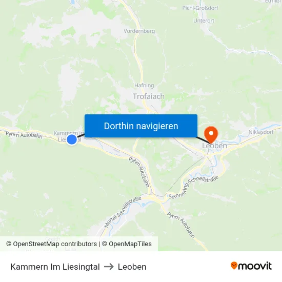 Kammern Im Liesingtal to Leoben map