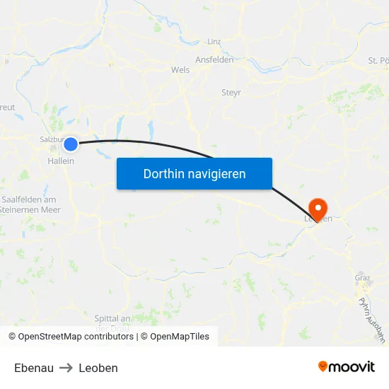 Ebenau to Leoben map