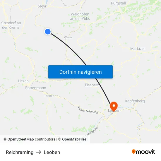 Reichraming to Leoben map