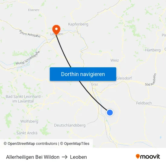 Allerheiligen Bei Wildon to Leoben map