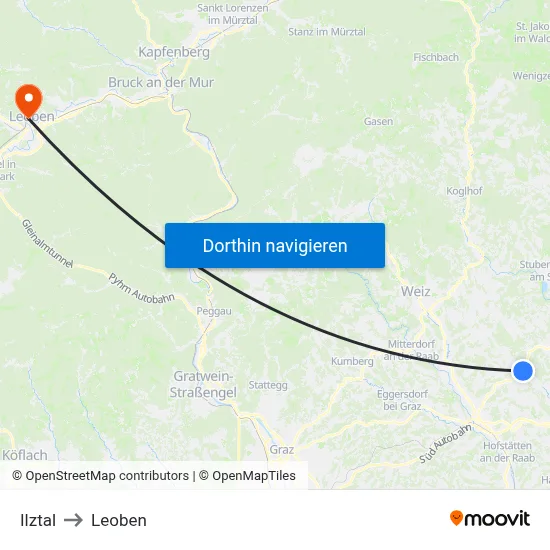 Ilztal to Leoben map