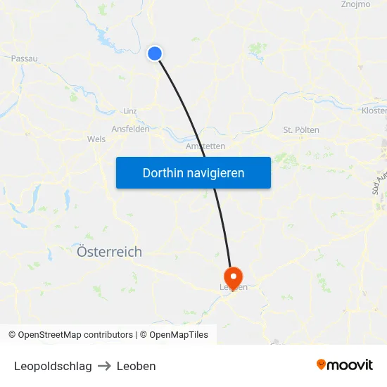 Leopoldschlag to Leoben map