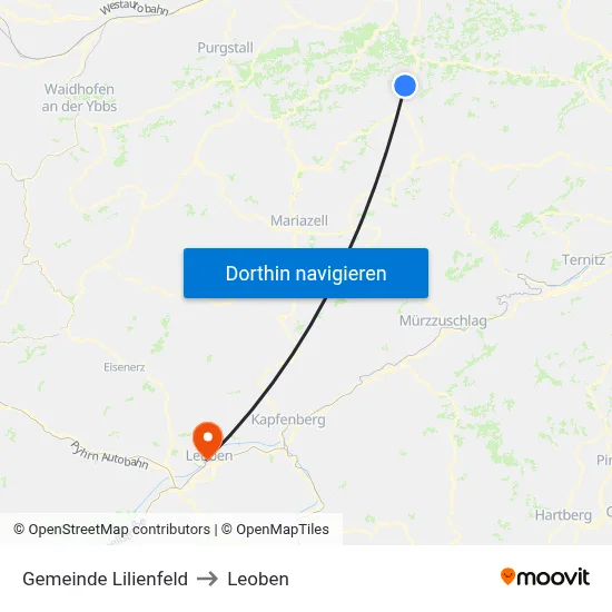 Gemeinde Lilienfeld to Leoben map
