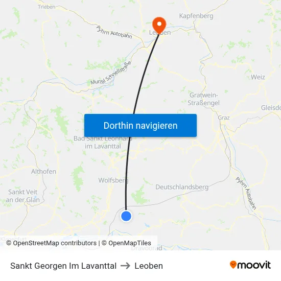 Sankt Georgen Im Lavanttal to Leoben map