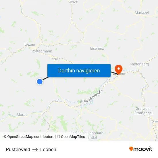 Pusterwald to Leoben map
