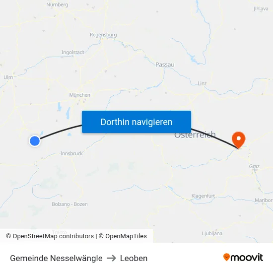 Gemeinde Nesselwängle to Leoben map