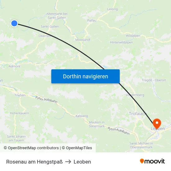 Rosenau am Hengstpaß to Leoben map
