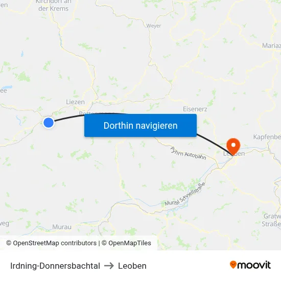 Irdning-Donnersbachtal to Leoben map