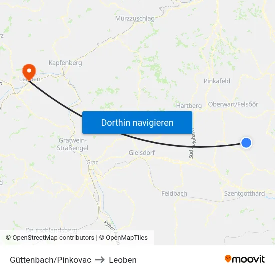 Güttenbach/Pinkovac to Leoben map