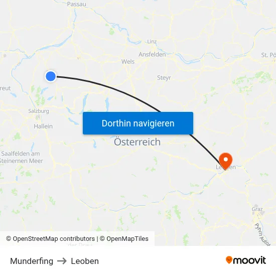 Munderfing to Leoben map