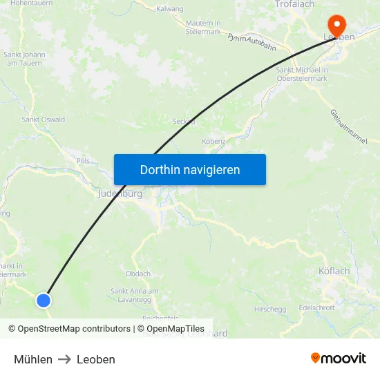 Mühlen to Leoben map