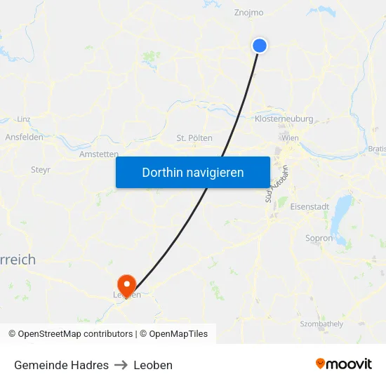 Gemeinde Hadres to Leoben map