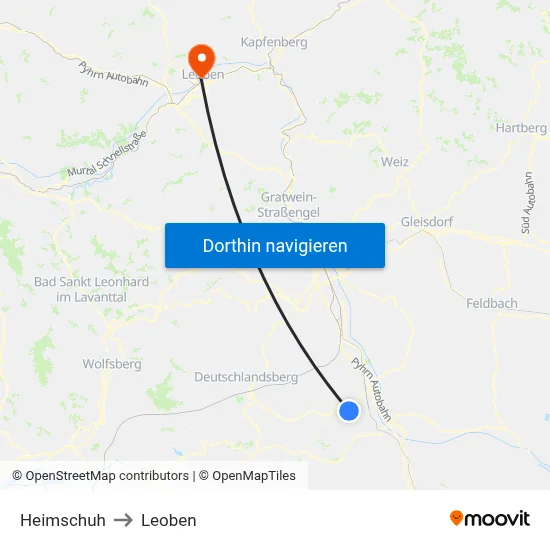 Heimschuh to Leoben map