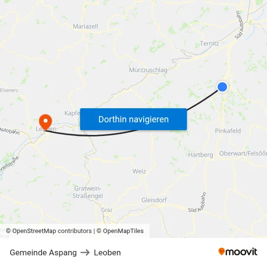 Gemeinde Aspang to Leoben map