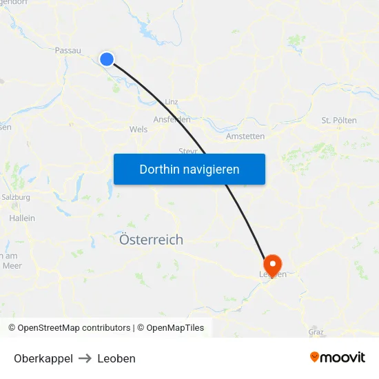 Oberkappel to Leoben map