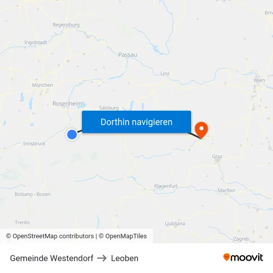Gemeinde Westendorf to Leoben map