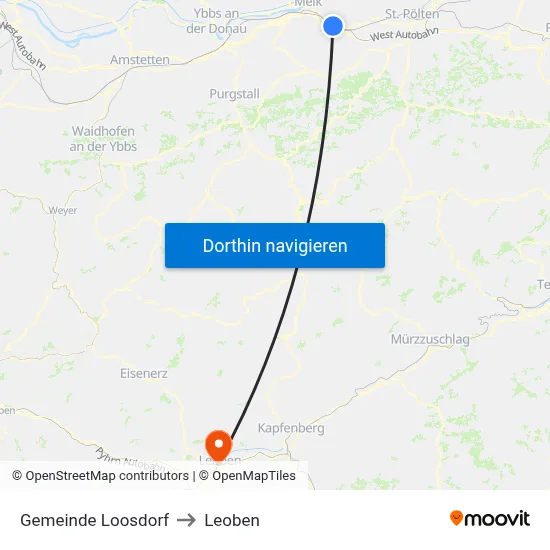 Gemeinde Loosdorf to Leoben map