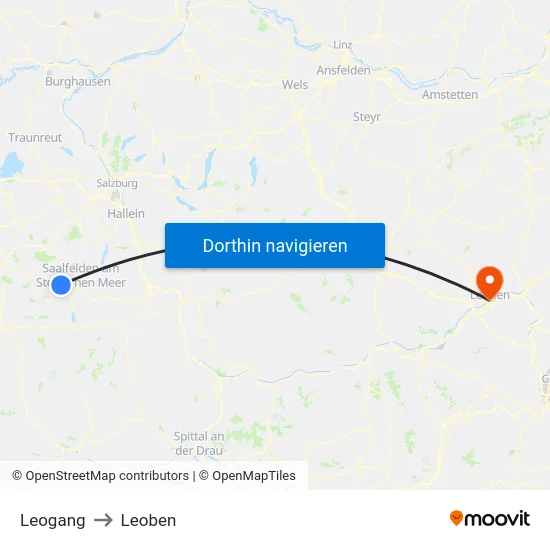 Leogang to Leoben map