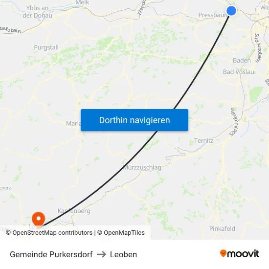 Gemeinde Purkersdorf to Leoben map