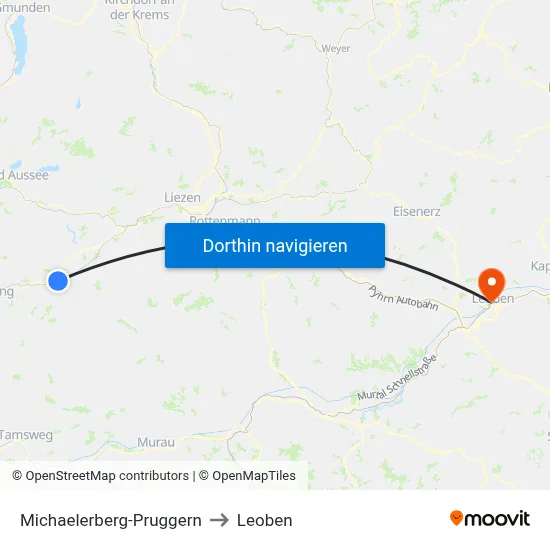 Michaelerberg-Pruggern to Leoben map