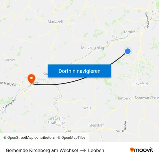 Gemeinde Kirchberg am Wechsel to Leoben map