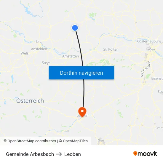Gemeinde Arbesbach to Leoben map