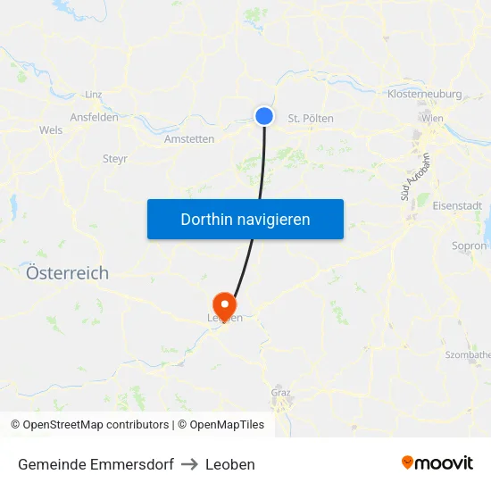 Gemeinde Emmersdorf to Leoben map