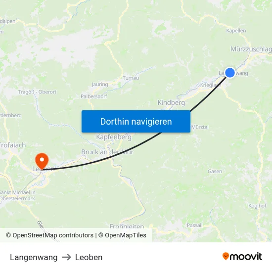 Langenwang to Leoben map