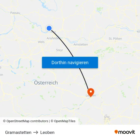 Gramastetten to Leoben map