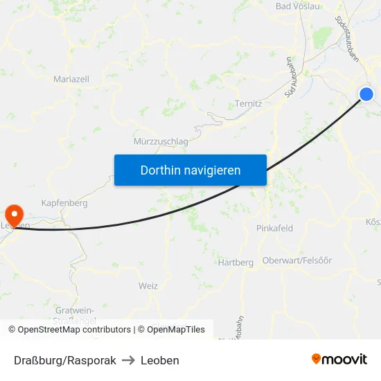 Draßburg/Rasporak to Leoben map