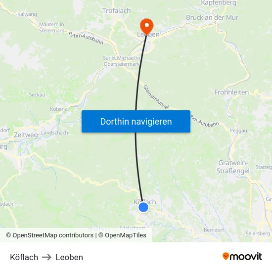 Köflach to Leoben map