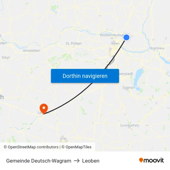 Gemeinde Deutsch-Wagram to Leoben map
