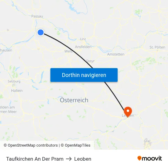 Taufkirchen An Der Pram to Leoben map