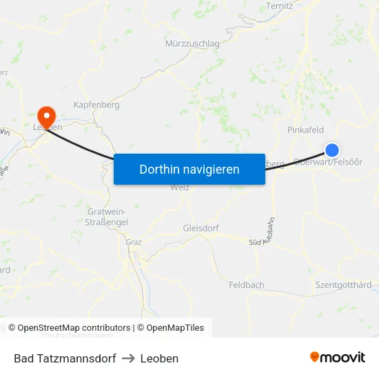 Bad Tatzmannsdorf to Leoben map