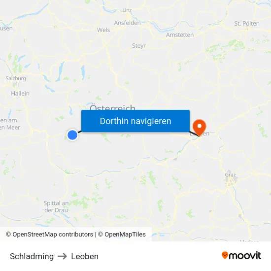 Schladming to Leoben map