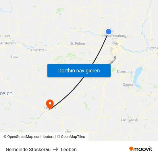 Gemeinde Stockerau to Leoben map