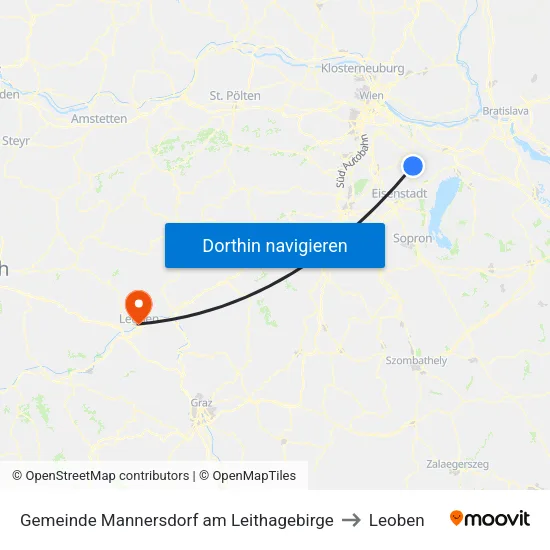 Gemeinde Mannersdorf am Leithagebirge to Leoben map