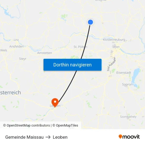 Gemeinde Maissau to Leoben map