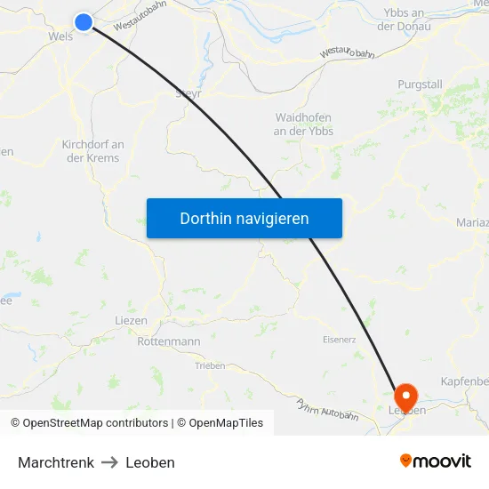 Marchtrenk to Leoben map