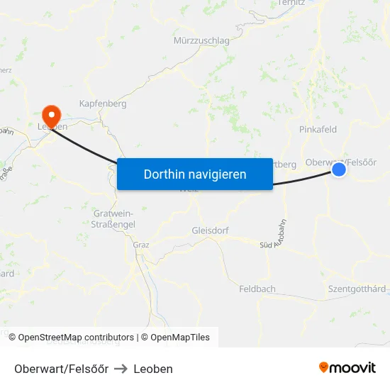 Oberwart/Felsőőr to Leoben map