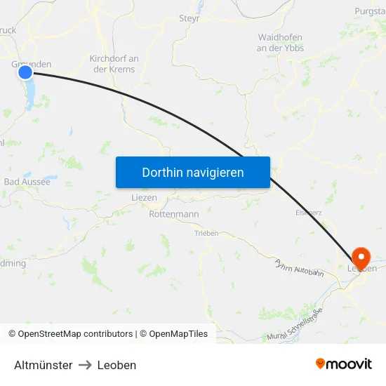 Altmünster to Leoben map