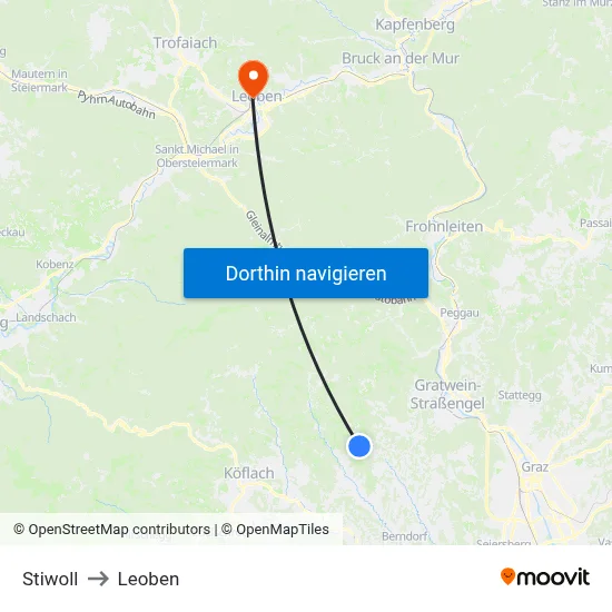 Stiwoll to Leoben map