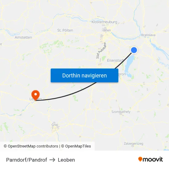 Parndorf/Pandrof to Leoben map