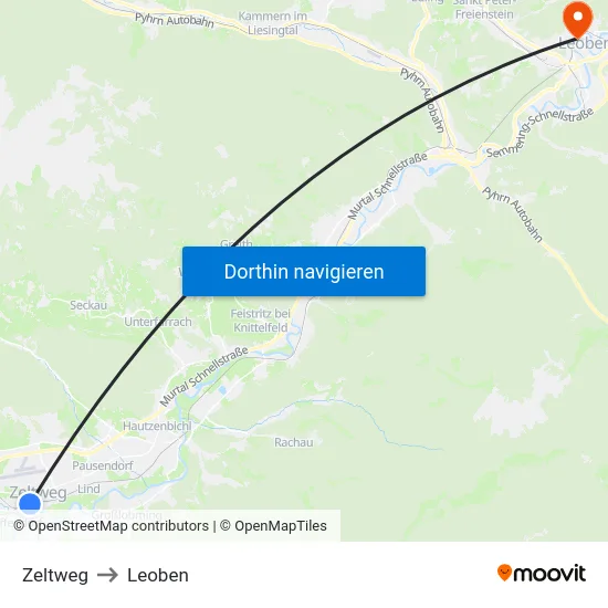 Zeltweg to Leoben map