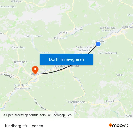 Kindberg to Leoben map